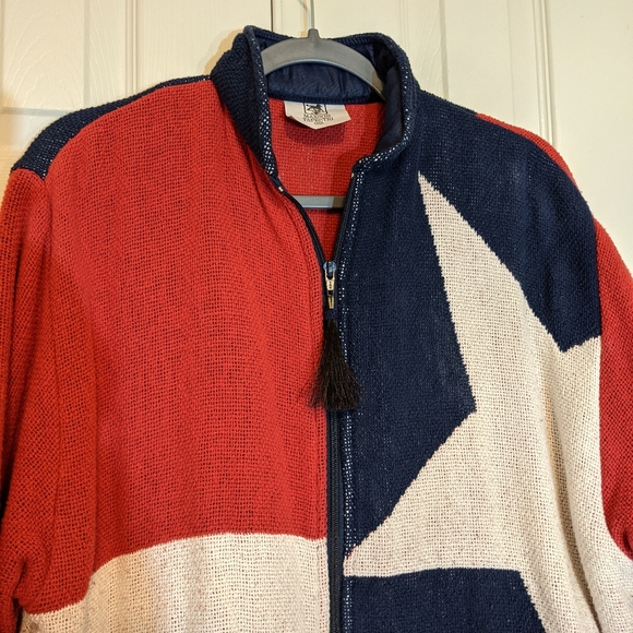 Maxson Tapestri EUC patriotic knit jacket OS red white blue star 100% cotton - Picture 2 of 15